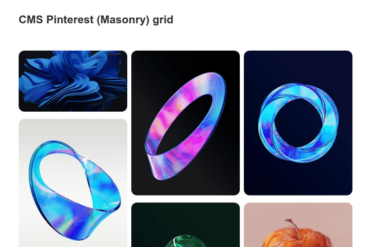 CMS based Pinterest (Masonry) grid Webflow Cloneable