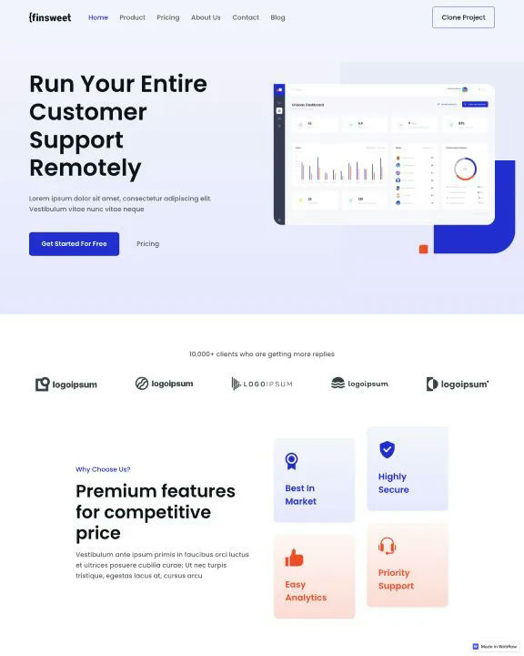 SaaS Chat Support Webflow Template