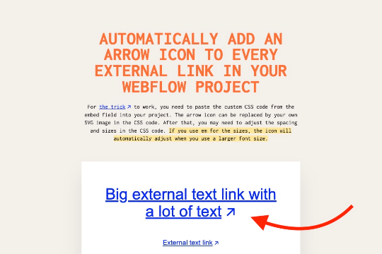 Add Arrow to External Links Sitewide Webflow Cloneable