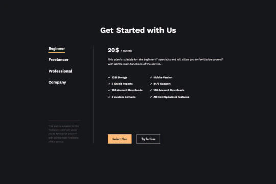 Pricing Table with Tabs