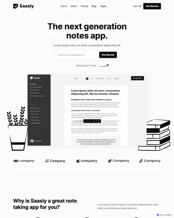 SaaS Note App Webflow Template
